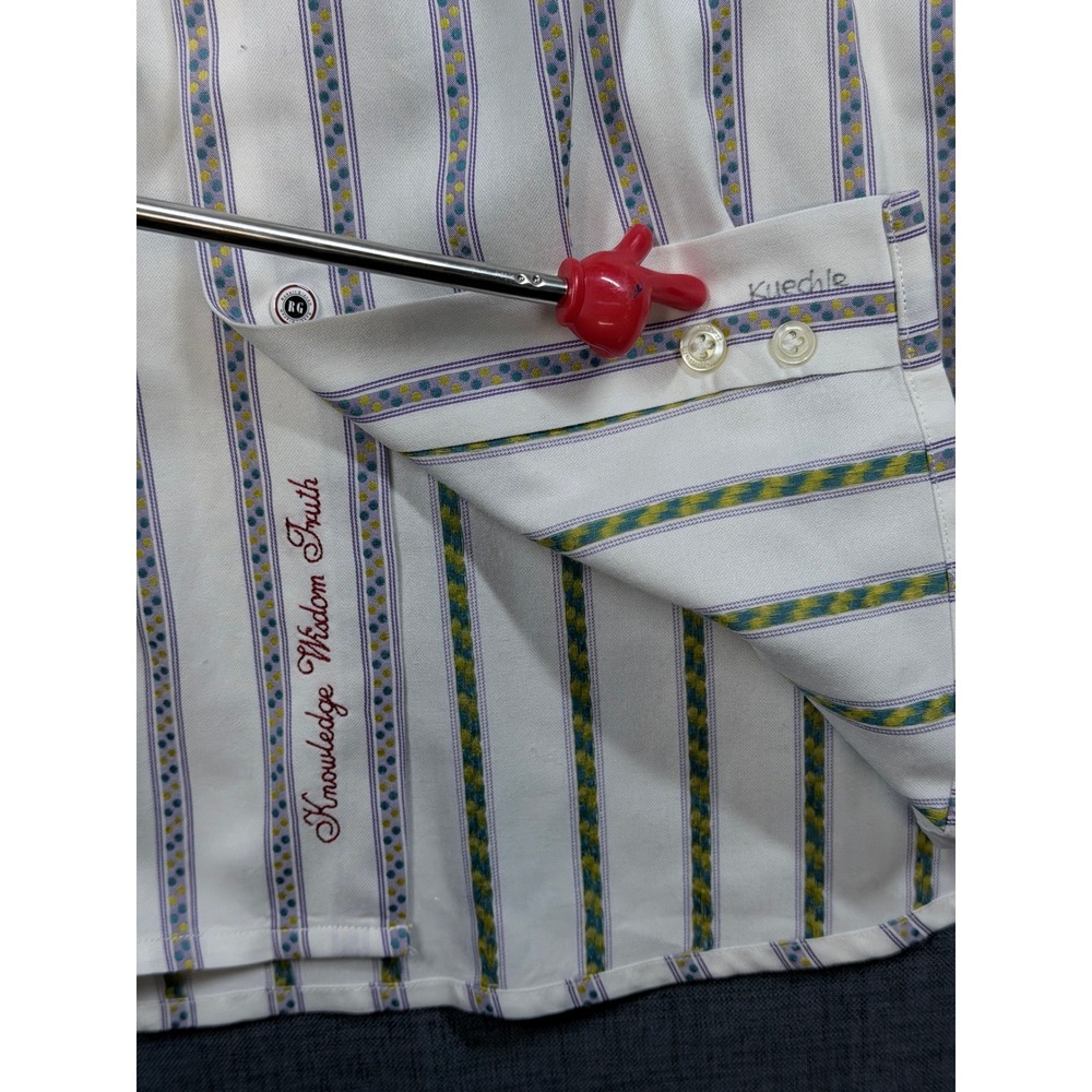Robert Graham Mens XL Cotton Silk Striped Button Down Shirt White Purple Yellow - Picture 2 of 12